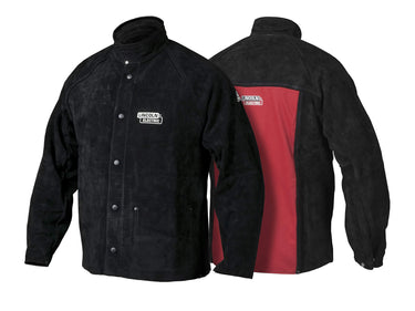 Lincoln Electric Heavy Duty Leather Welding Jacket | Ideal for High Amperage or Out of Position Welding | Medium | K2989-M,Black/Red